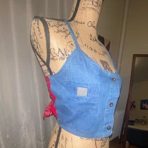 Denim Crop Top w/red bandana back tie